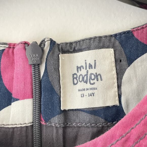 Mini Boden Cotton Dress Polka Dot Mod Print Pink Gray Blue Retro 60s Style 13-14 - Picture 8 of 8